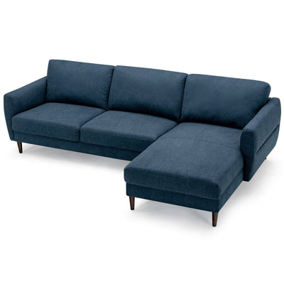 L-Shaped Fabric Sectional Sofa with Chaise Lounge and Solid Wood Legs-Navy