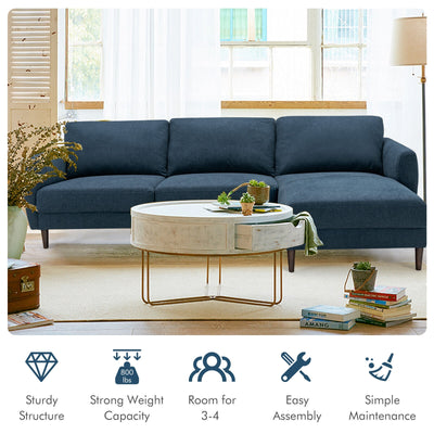 L-Shaped Fabric Sectional Sofa with Chaise Lounge and Solid Wood Legs-Navy