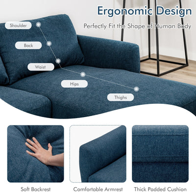 L-Shaped Fabric Sectional Sofa with Chaise Lounge and Solid Wood Legs-Navy