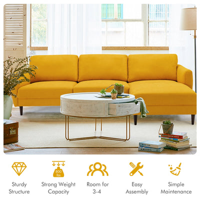 L-Shaped Fabric Sectional Sofa with Chaise Lounge and Solid Wood Legs-Yellow