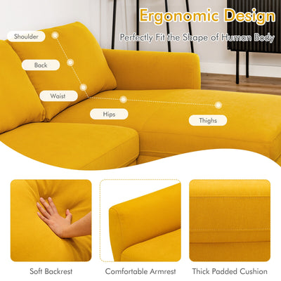 L-Shaped Fabric Sectional Sofa with Chaise Lounge and Solid Wood Legs-Yellow