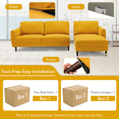 L-Shaped Fabric Sectional Sofa with Chaise Lounge and Solid Wood Legs-Yellow