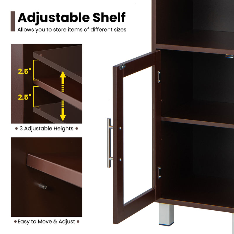 71 Inch Tall Tower Bathroom Storage Cabinet and Organizer Display Shelves for Bedroom-Brown