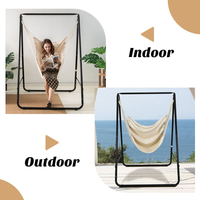 Hanging Padded Hammock Chair with Stand and Heavy Duty Steel-Beige