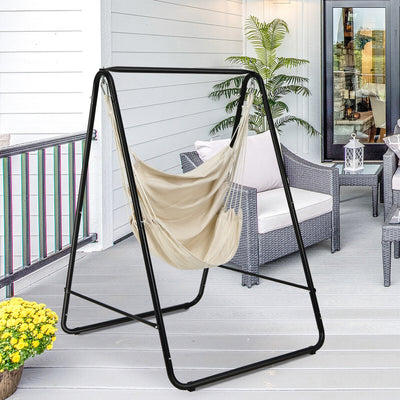 Hanging Padded Hammock Chair with Stand and Heavy Duty Steel-Beige