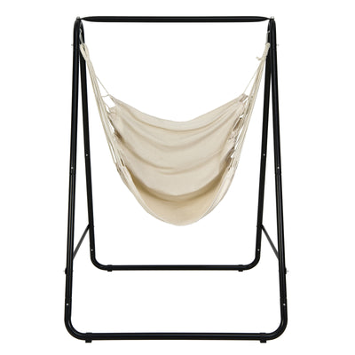 Hanging Padded Hammock Chair with Stand and Heavy Duty Steel-Beige