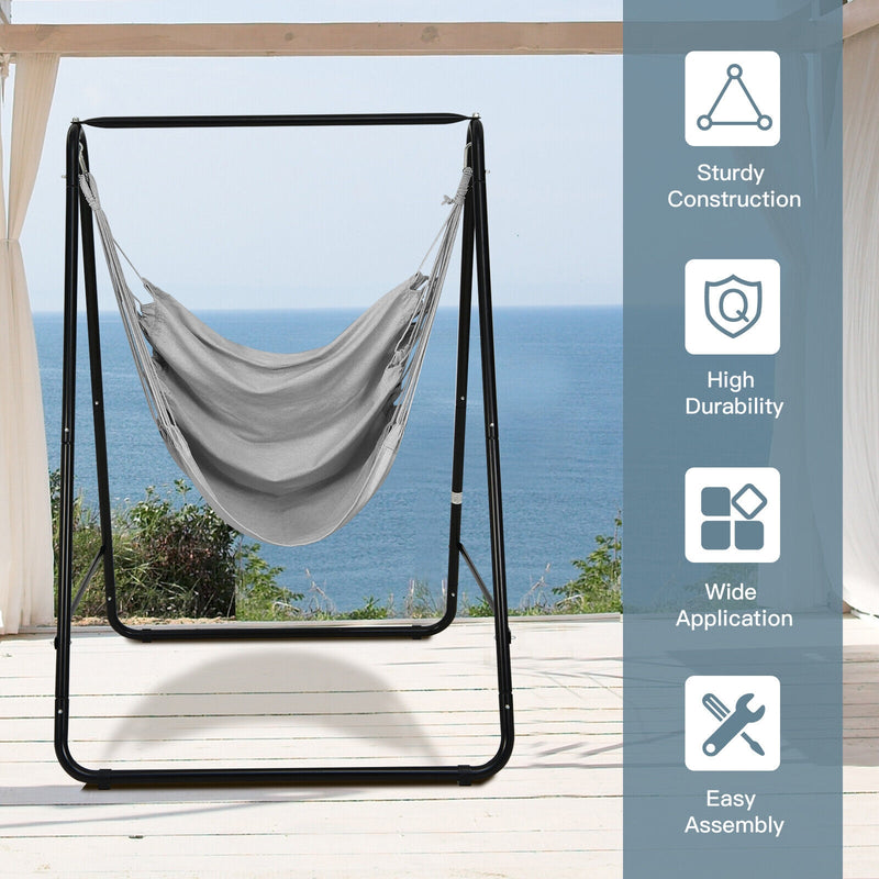 Hanging Padded Hammock Chair with Stand and Heavy Duty Steel-Gray