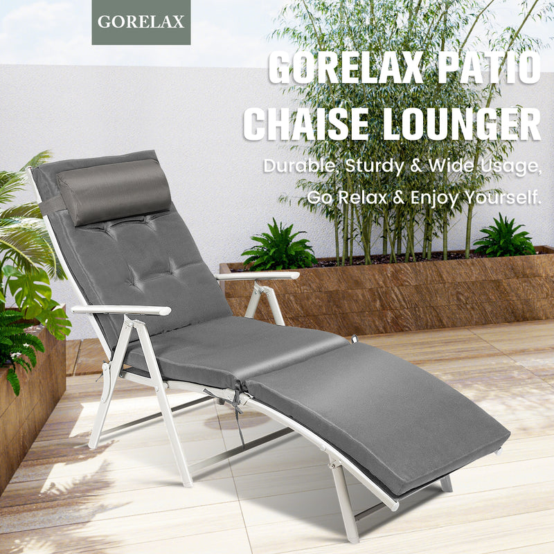 Adjustable Outdoor Lightweight Folding Chaise Lounge Chair with Pillow-Gray