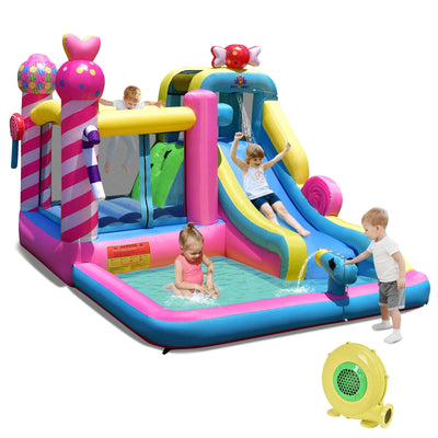 Sweet Candy Inflatable Bounce House with Water Slide and 480W Blower