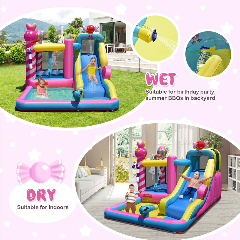 Sweet Candy Inflatable Bounce House with Water Slide and 480W Blower