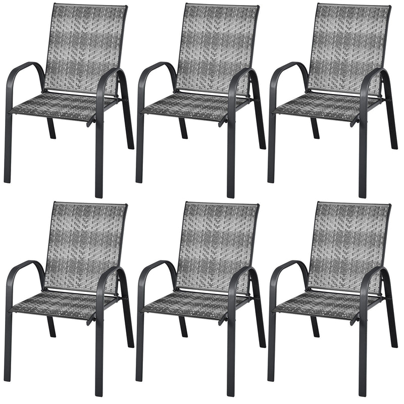 Set of 6 Outdoor PE Wicker Stackable Chairs with Sturdy Steel Frame-Gray