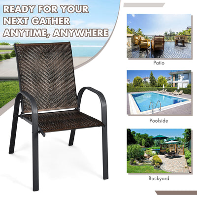 Set of 6 Outdoor PE Wicker Stackable Chairs with Sturdy Steel Frame-Brown