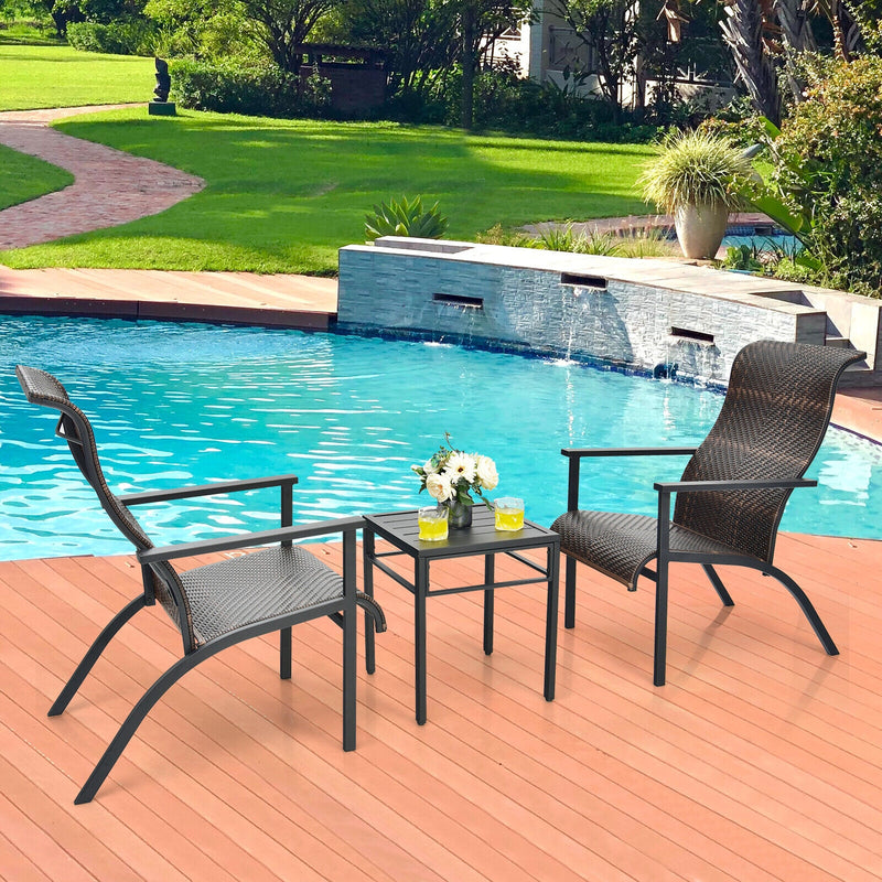 3 Pieces Patio Rattan Bistro Set with High Backrest and Armrest-Brown