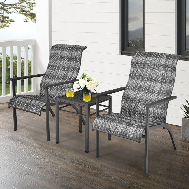 3 Pieces Patio Rattan Bistro Set with High Backrest and Armrest-Gray