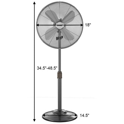 18 Inch Metal Adjustable Oscillating Pedestal Fan-Black