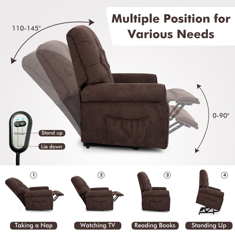 Recliner Chair Sofa for Elderly with Side Pocket and Remote Control-Brown