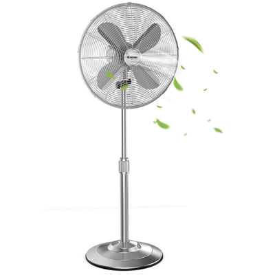 18 Inch Metal Adjustable Oscillating Pedestal Fan-Silver