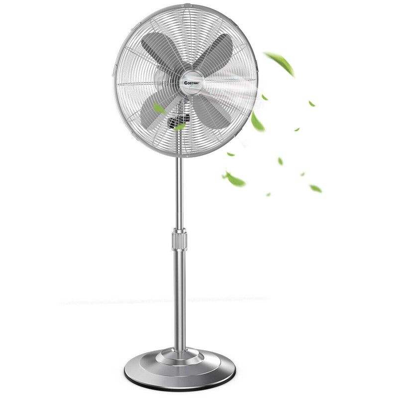 18 Inch Metal Adjustable Oscillating Pedestal Fan-Silver