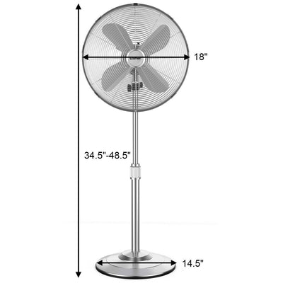 18 Inch Metal Adjustable Oscillating Pedestal Fan-Silver