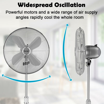 18 Inch Metal Adjustable Oscillating Pedestal Fan-Silver