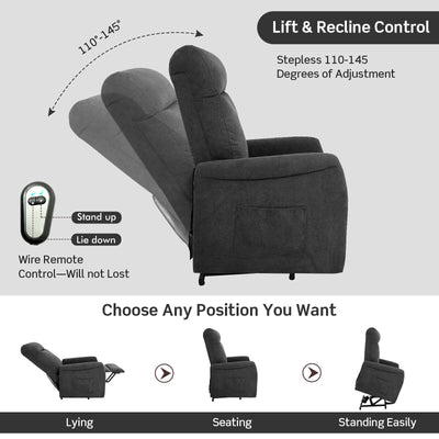 Power Lift Recliner Chair with Remote Control for Elderly-Gray