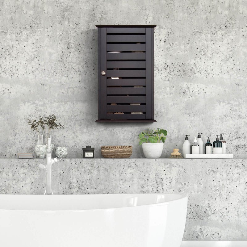 Wall Mount Medicine Cabinet Multifunction Storage Organizer-Dark Brown