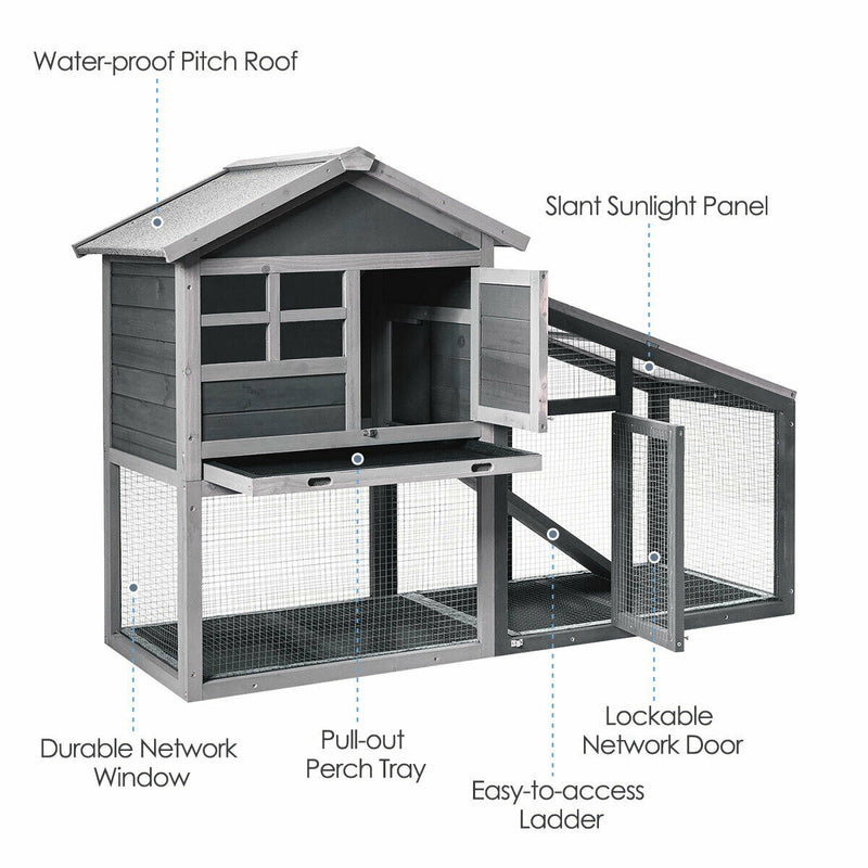 56.5 Inch Length Wooden Rabbit Hutch with Pull out Tray and Ramp