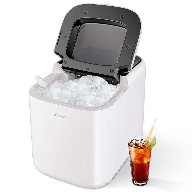 Portable Self-Clean Countertop Ice Maker with Ice Basket and Scoop-White