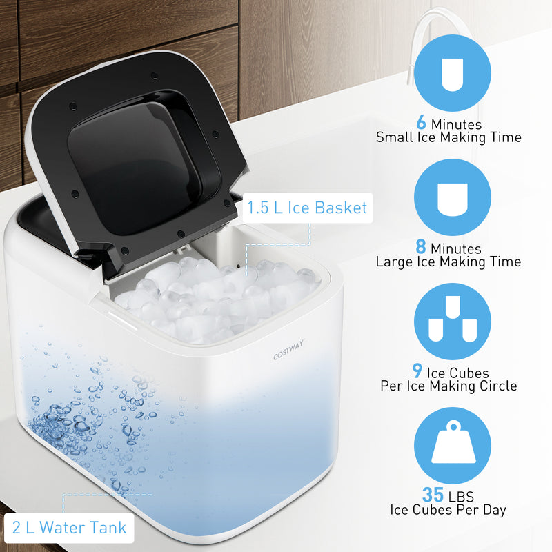 Portable Self-Clean Countertop Ice Maker with Ice Basket and Scoop-White