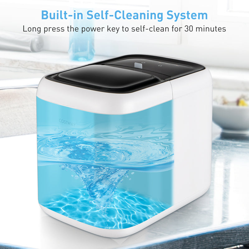 Portable Self-Clean Countertop Ice Maker with Ice Basket and Scoop-White