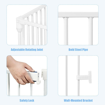 6-Panel Wall-mount Adjustable Baby Safe Metal Fence Barrier in White