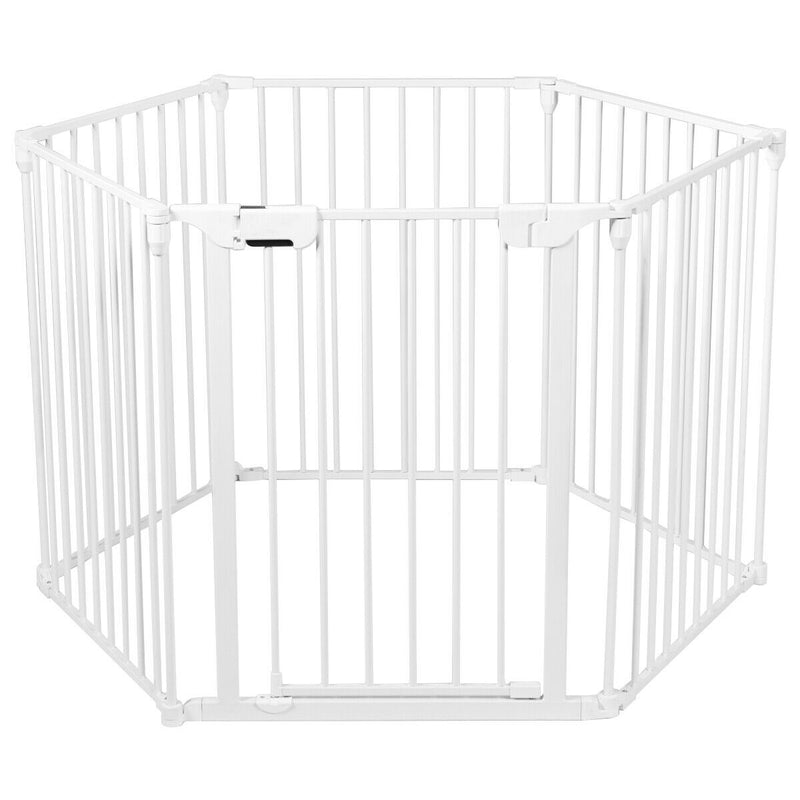 6-Panel Wall-mount Adjustable Baby Safe Metal Fence Barrier in White