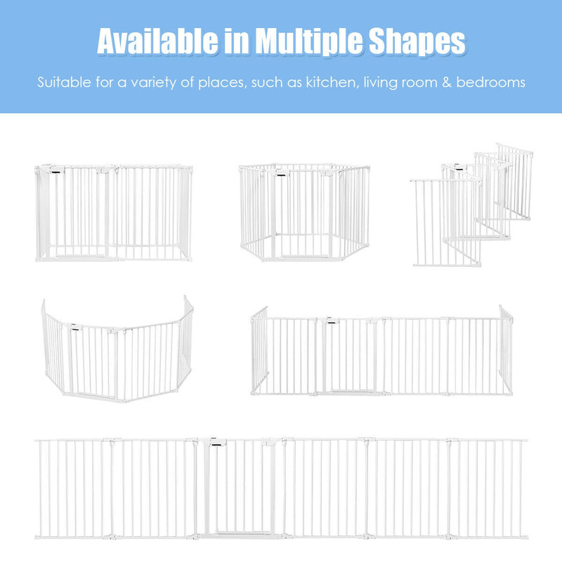 6-Panel Wall-mount Adjustable Baby Safe Metal Fence Barrier in White