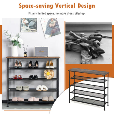 Industrial Adjustable 5-Tier Metal Shoe Rack with 4 Shelves for 16-20 Pairs