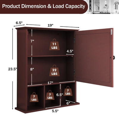 Wall Mounted and Mirrored Bathroom Cabinet-Brown