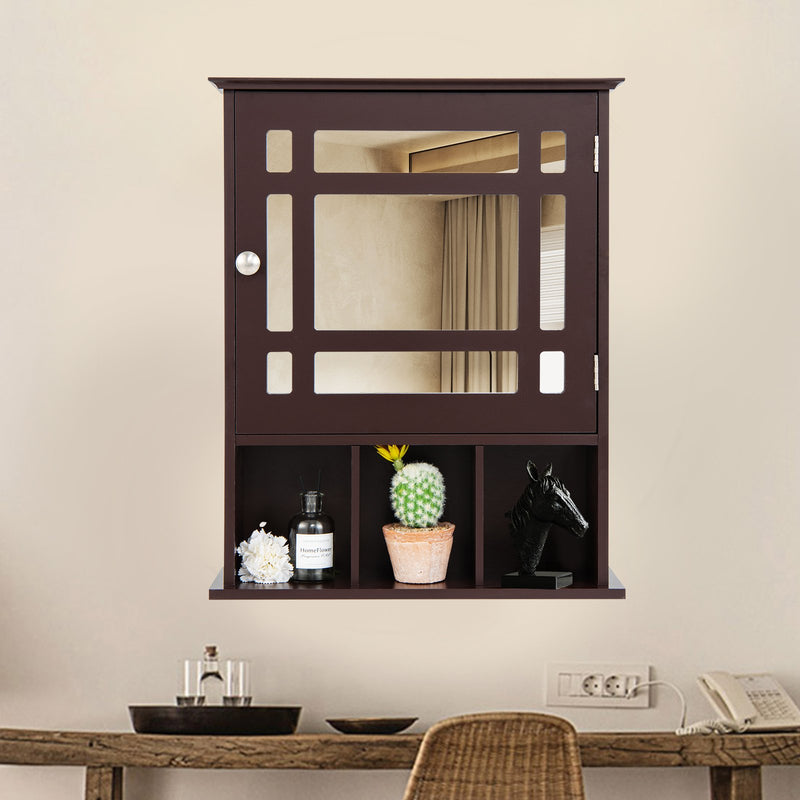 Wall Mounted and Mirrored Bathroom Cabinet-Brown