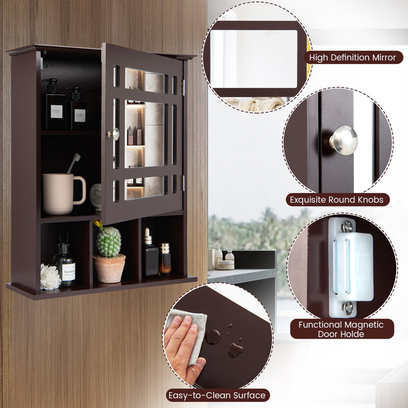 Wall Mounted and Mirrored Bathroom Cabinet-Brown