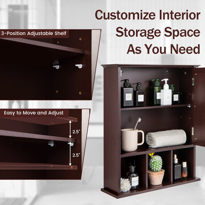 Wall Mounted and Mirrored Bathroom Cabinet-Brown