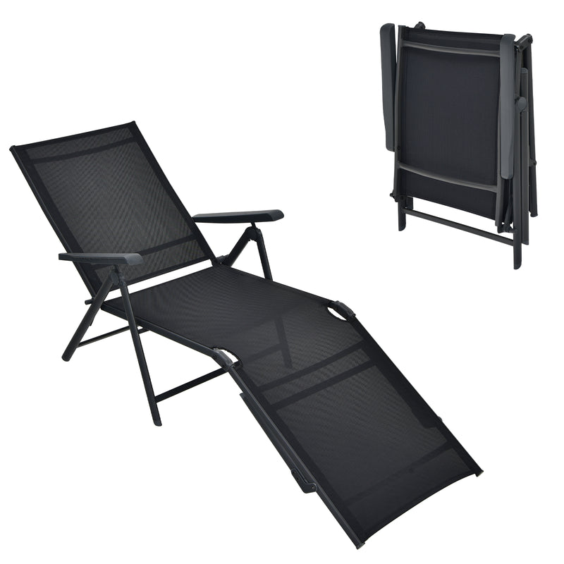 Patio Foldable Chaise Lounge Chair with Backrest and Footrest-Black