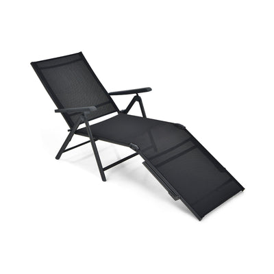 Patio Foldable Chaise Lounge Chair with Backrest and Footrest-Black