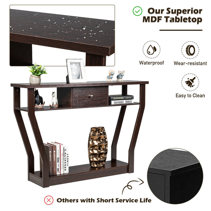 Modern Sofa Accent Table with Drawer-Brown