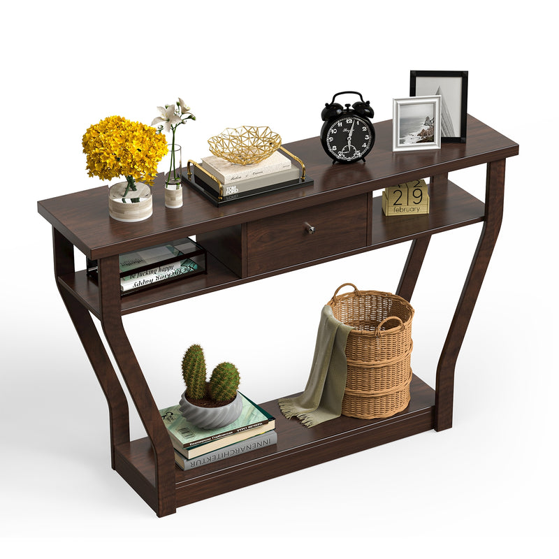 Modern Sofa Accent Table with Drawer-Brown