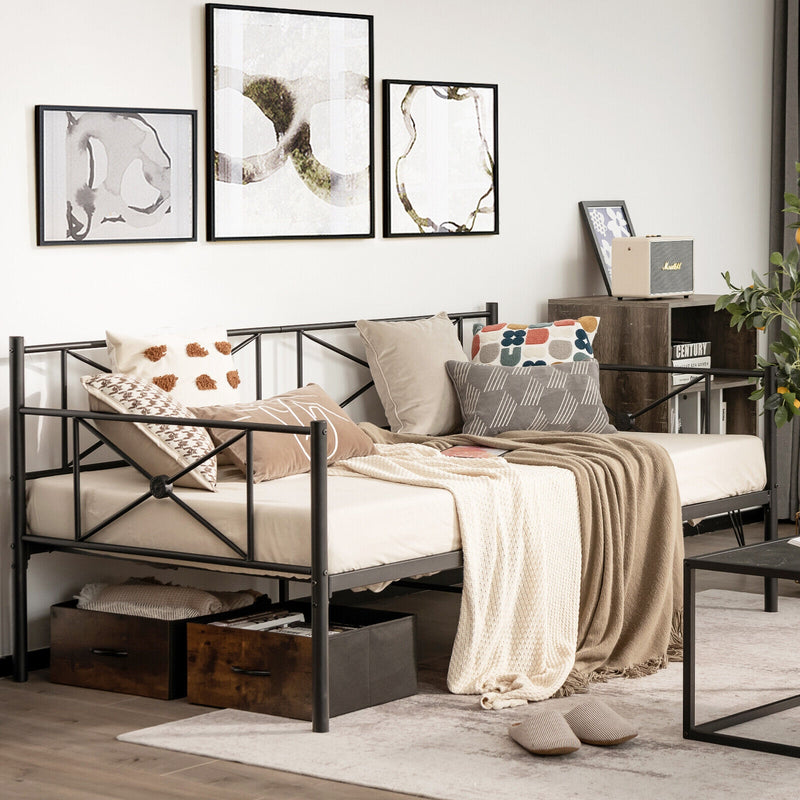 Metal Daybed Frame Twin Size with Slats-Black