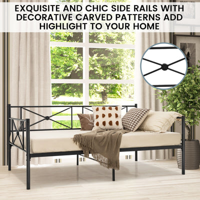 Metal Daybed Frame Twin Size with Slats-Black