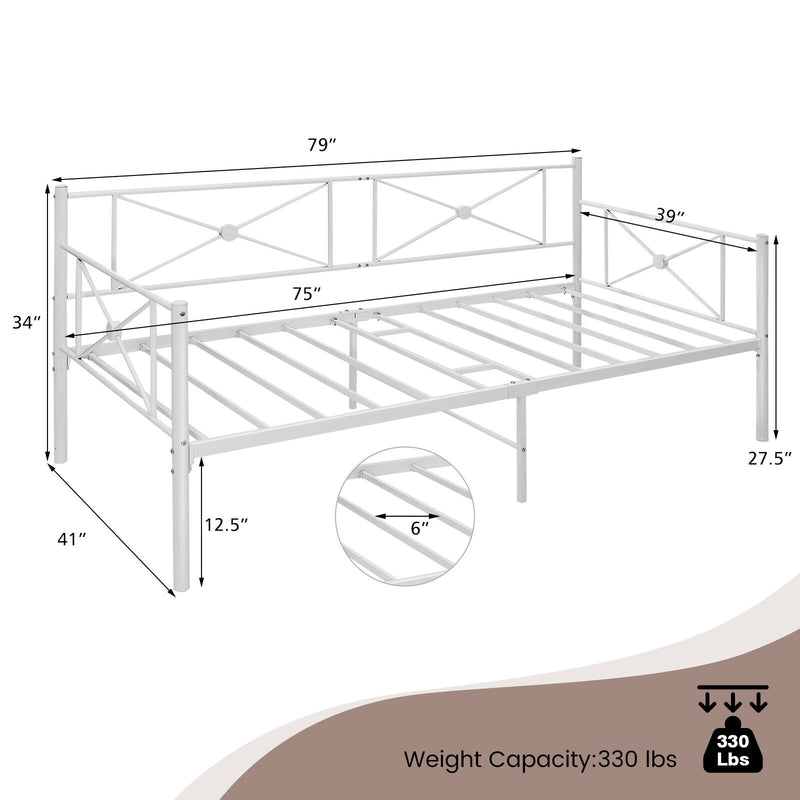 Metal Daybed Frame Twin Size with Slats-White