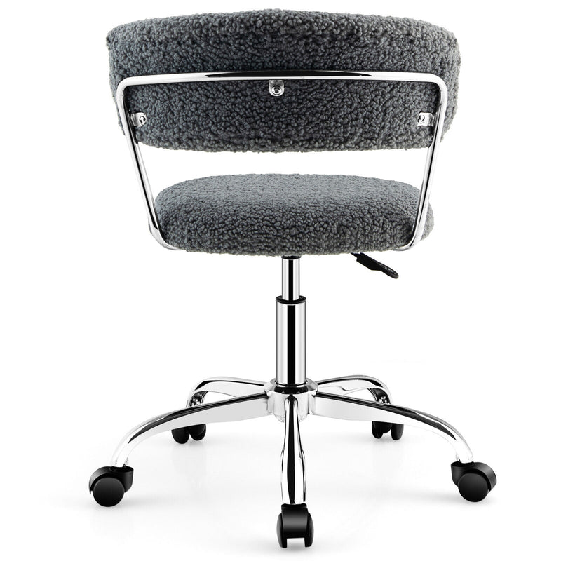 Computer Desk Chair Adjustable Sherpa Office Chair Swivel Vanity Chair-Gray