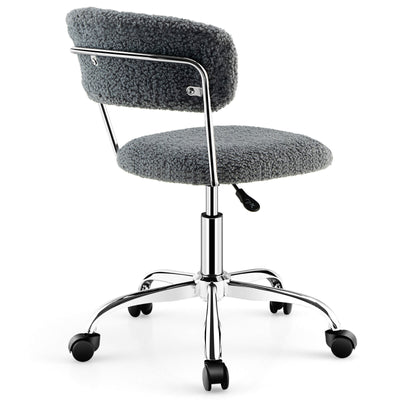 Computer Desk Chair Adjustable Sherpa Office Chair Swivel Vanity Chair-Gray