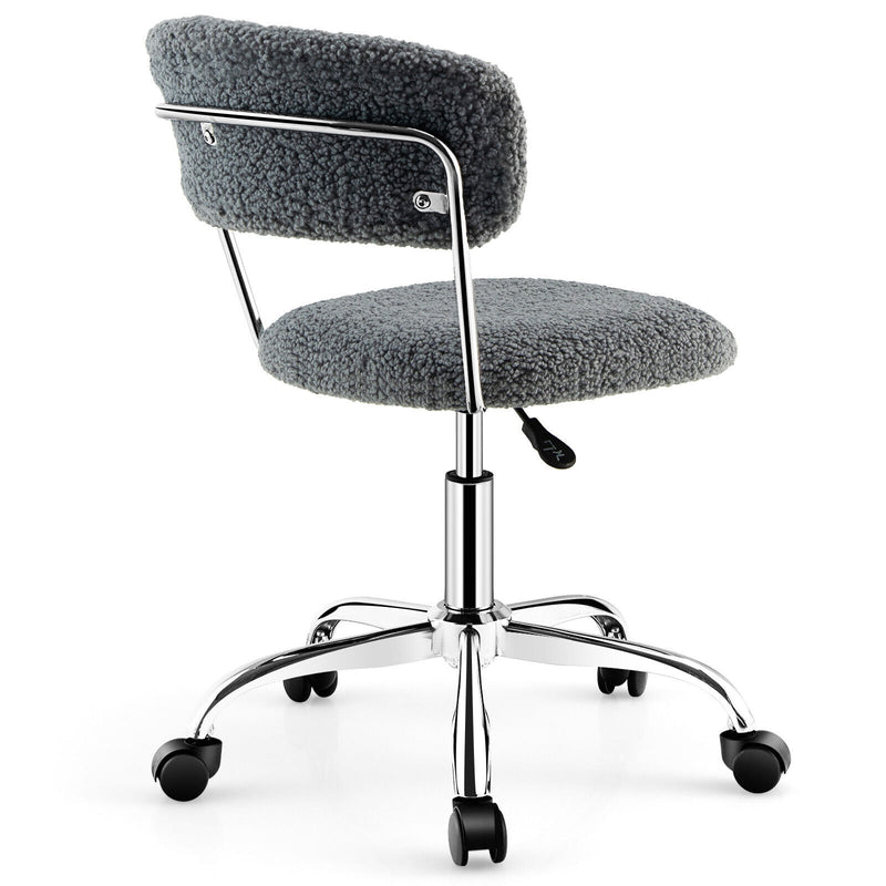 Computer Desk Chair Adjustable Sherpa Office Chair Swivel Vanity Chair-Gray