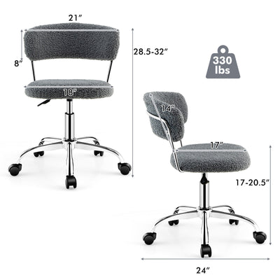 Computer Desk Chair Adjustable Sherpa Office Chair Swivel Vanity Chair-Gray