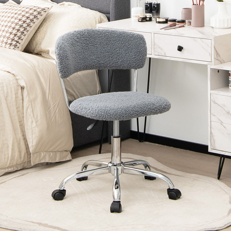 Computer Desk Chair Adjustable Sherpa Office Chair Swivel Vanity Chair-Gray